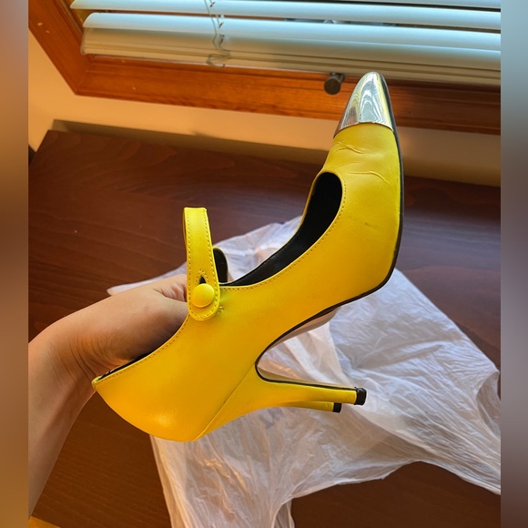 Asos Bright Yellow Mary Jane Heels with Metal Toecap UK4 US6 - Picture 7 of 8